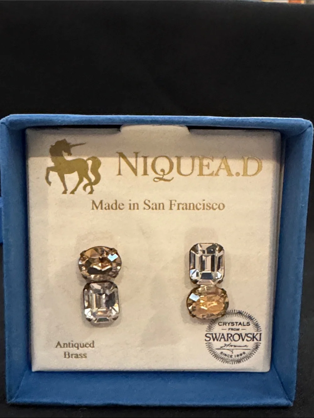 NIB Niquead Earrings with Clear and Champagne Crystals
